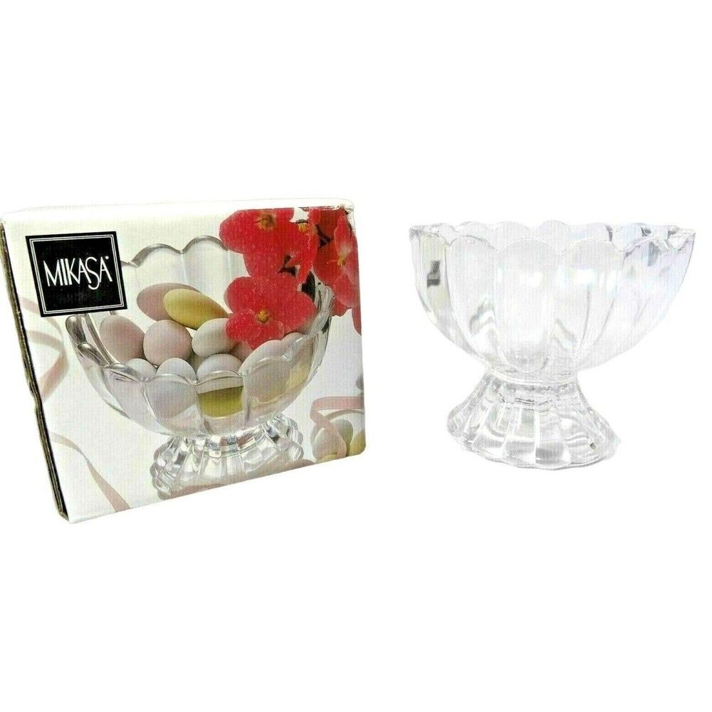 Mikasa Odyssey Crystal Bon Bon Dish Small Footed Jar Trinket Candy Holder in Box